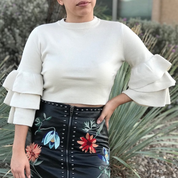 LAST CALL Cropped Bell Sleeve Sweater - Picture 2 of 6