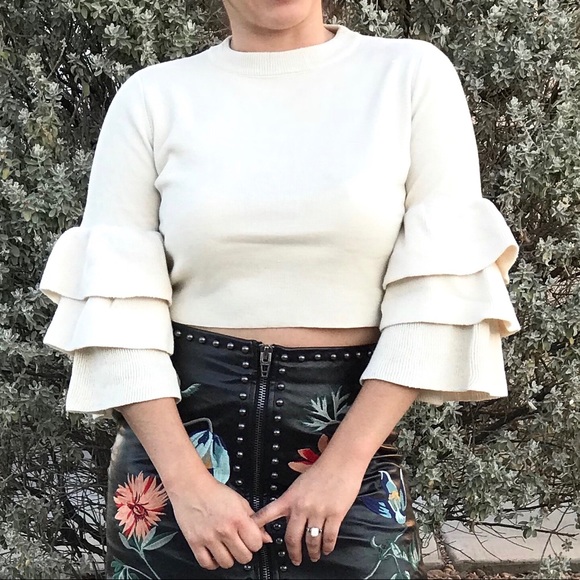 LAST CALL Cropped Bell Sleeve Sweater - Picture 1 of 6