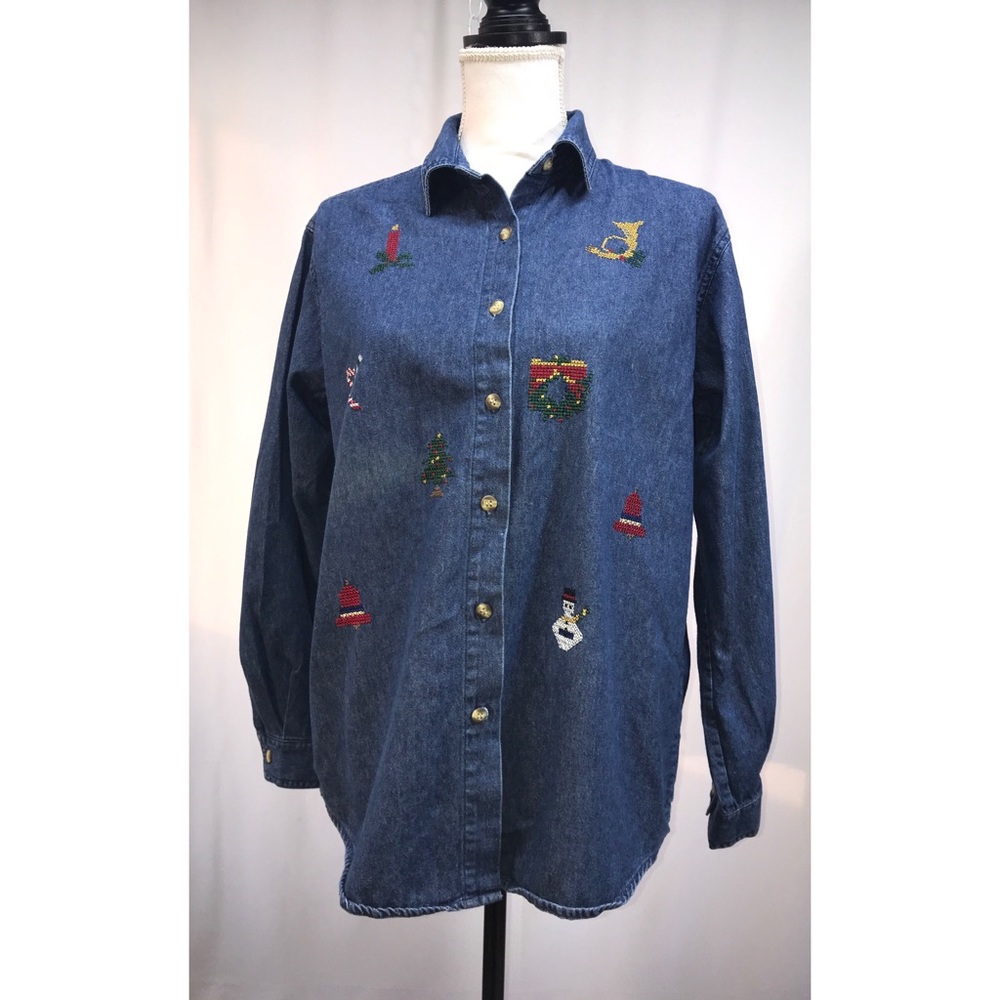 Denim Button Up Holiday Shirt