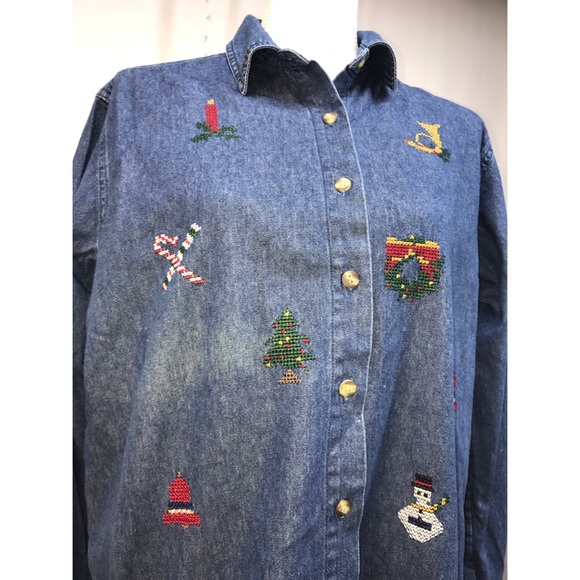 Denim Button Up Holiday Shirt - Picture 4 of 7