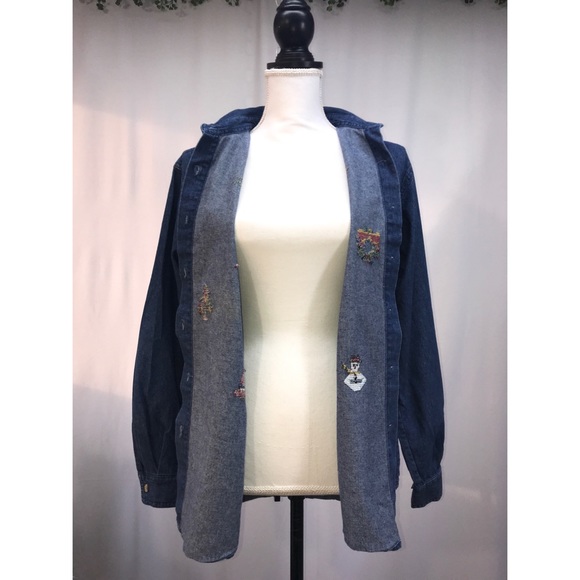 Denim Button Up Holiday Shirt - Picture 3 of 7