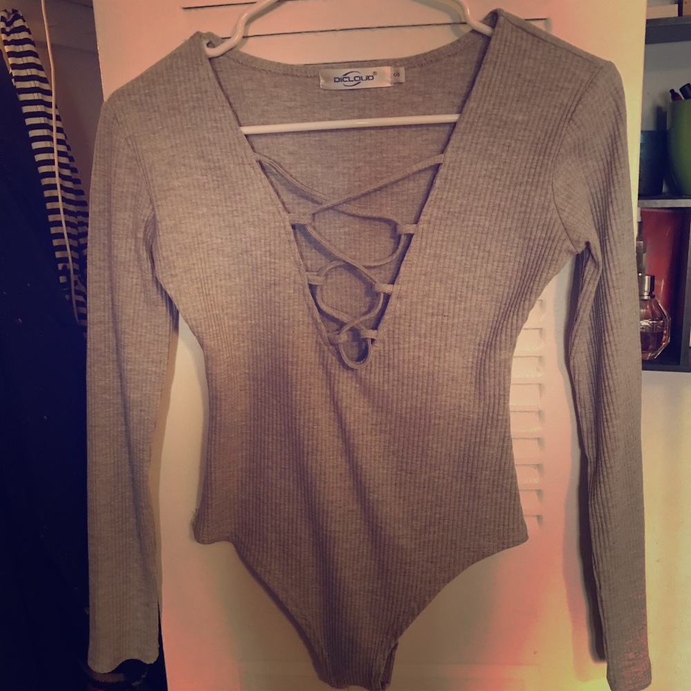 Lace front gray bodysuit