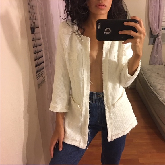 zara white tweed jacket