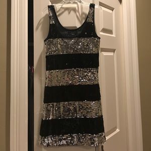 Black and Silver Striped Mini Dress Size S