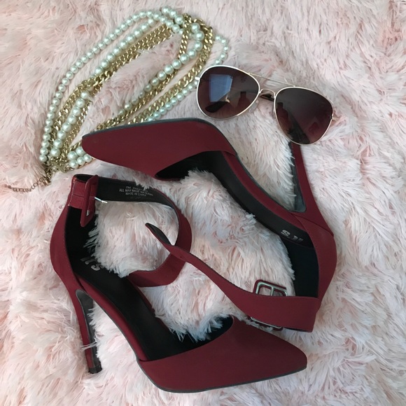 Shoes - Burgundy Ankle Strap Heels