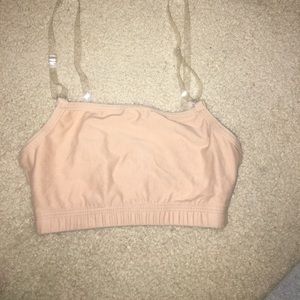 GK tan sports bra with clear straps