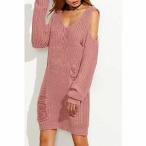 Cold shoulder ripped tunic sweater