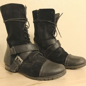 Black suede military style boots