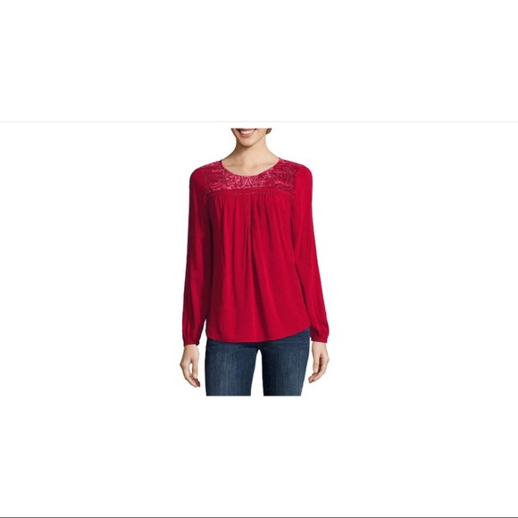 NEW St. John's Bay 1X 2X Red Velour Detail Top - Picture 8 of 8