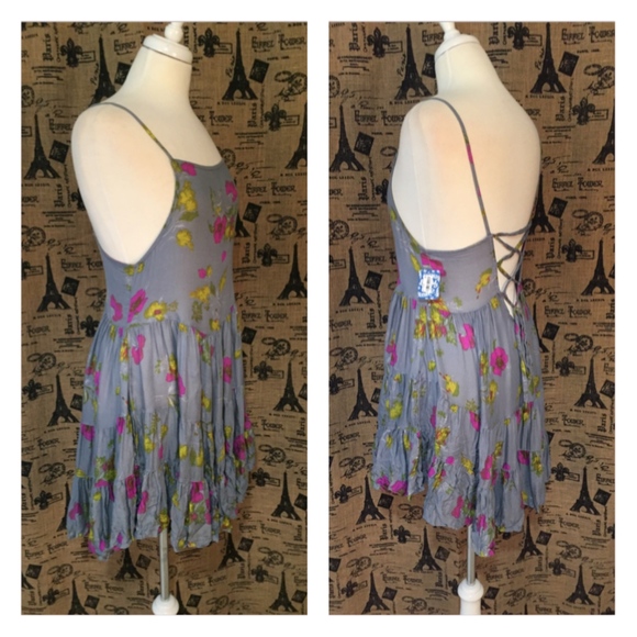 NWT Free People Gray Floral Dress Size S - Picture 2 of 8