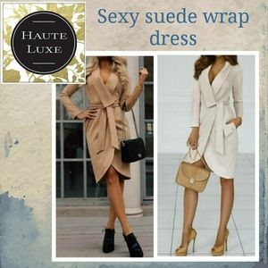 Faux suede wrap dress