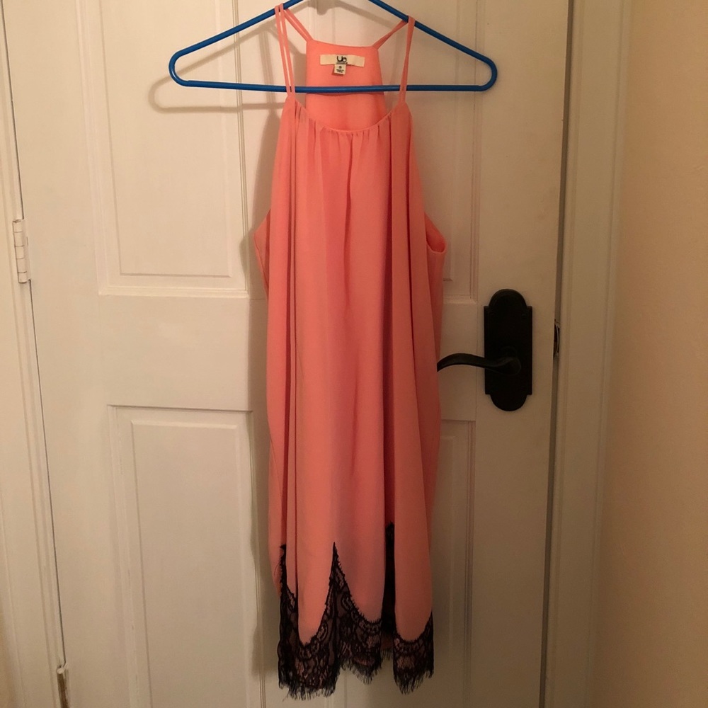 Coral/ black lace dress