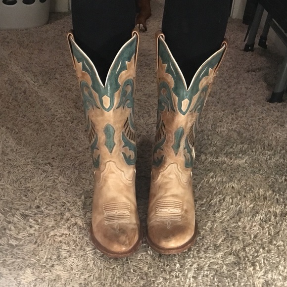 Tan and Teal Boots - Picture 2 of 7