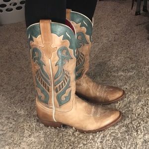 Tan and Teal Boots