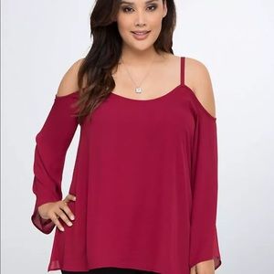 Torrid NWT burgundy cold shoulder chiffon top