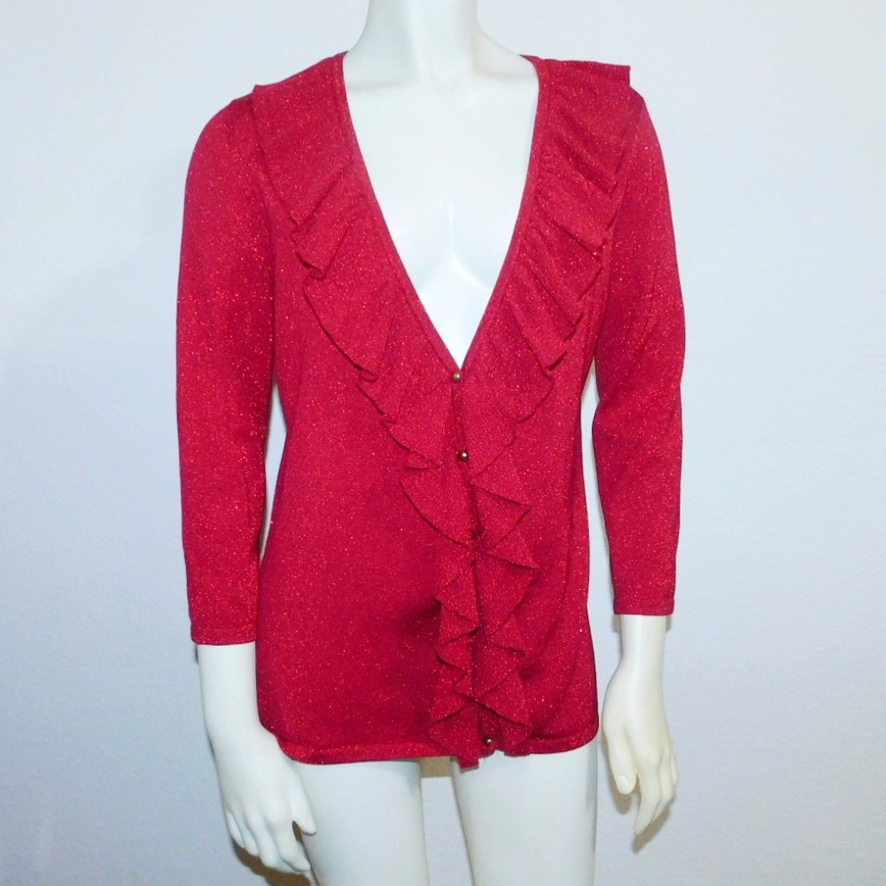 Small Alex Marie Red Sparkle Cardigan Sweater