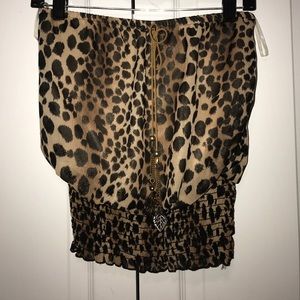 Cute Cheetah smocked tube top with gold reflects