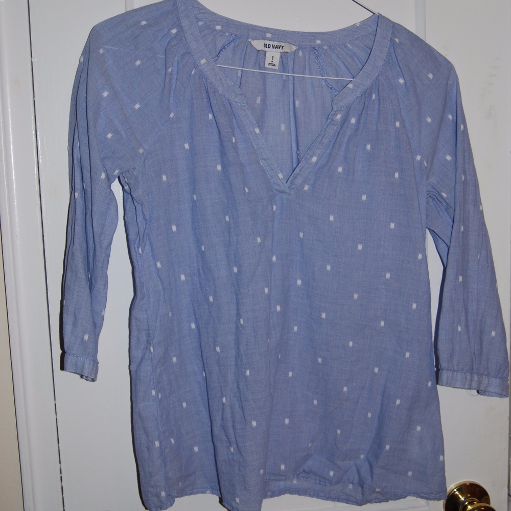 Chambray V-Neck with White Detail Top