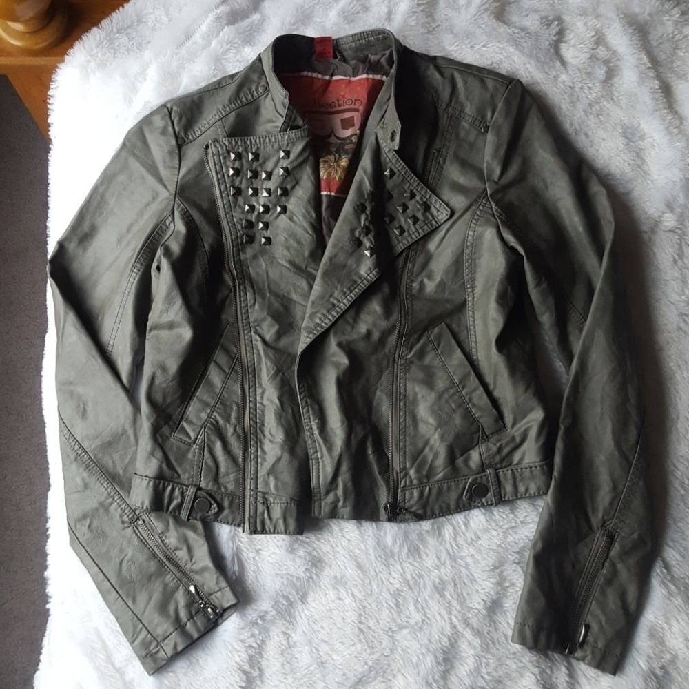 Grey Studded Leather Jacket