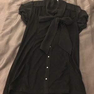 WHBM black blouse with bow and lace detailing