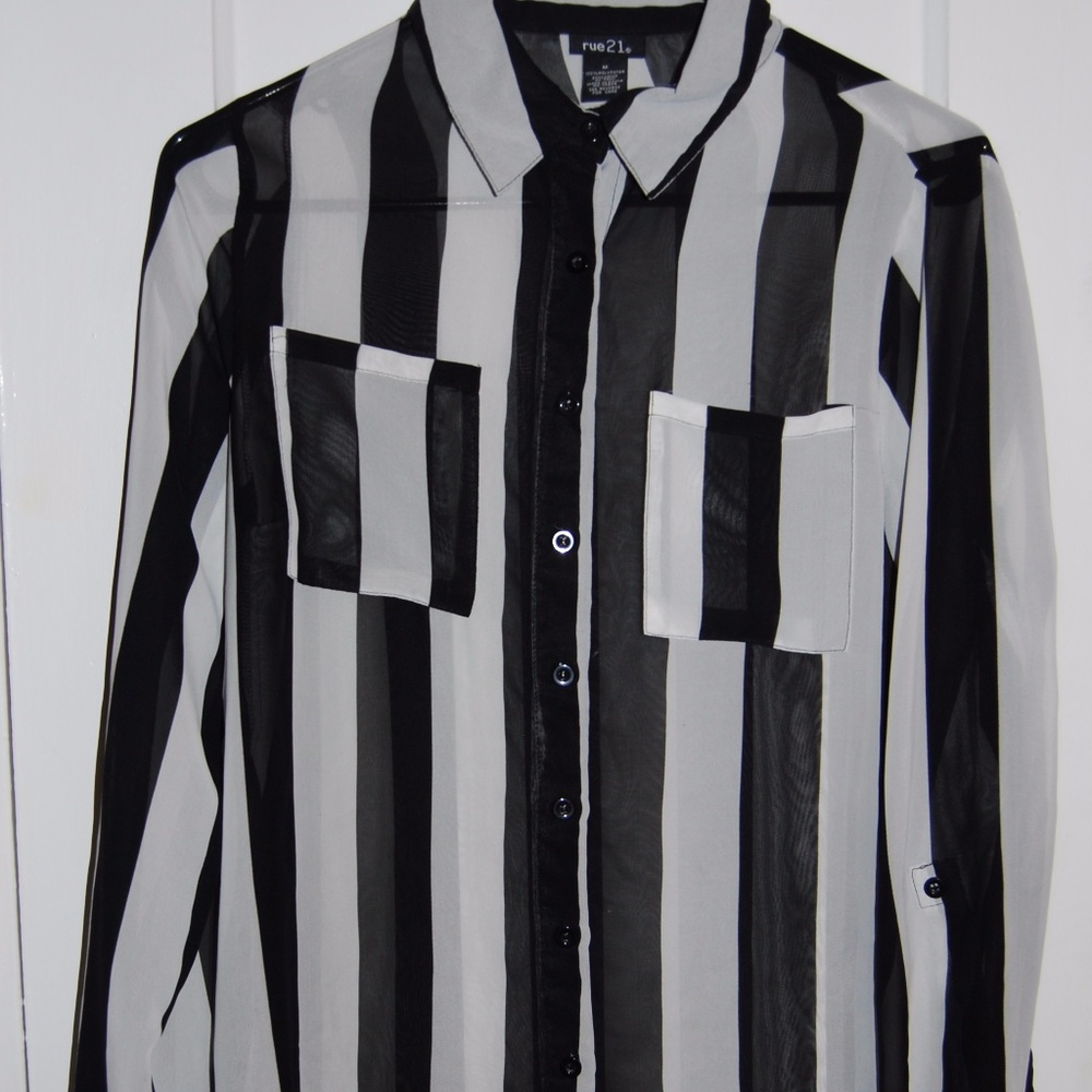 Vertical Black and White Stripe Shirt