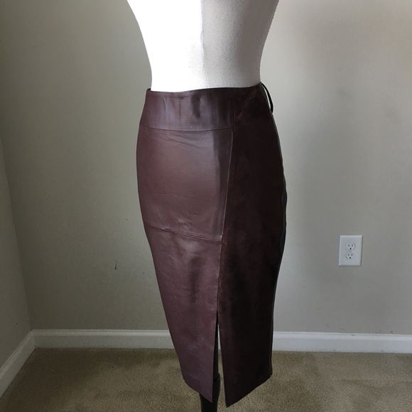 leather and Suede pencil brown Skirt - Picture 3 of 5