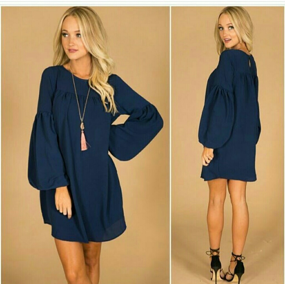 Navy bell sleeve dress