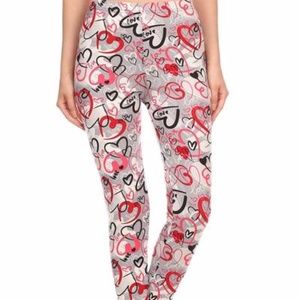 LOVE HEARTS PRINT BUTTERY SOFT BRUSHED LEGGINGS