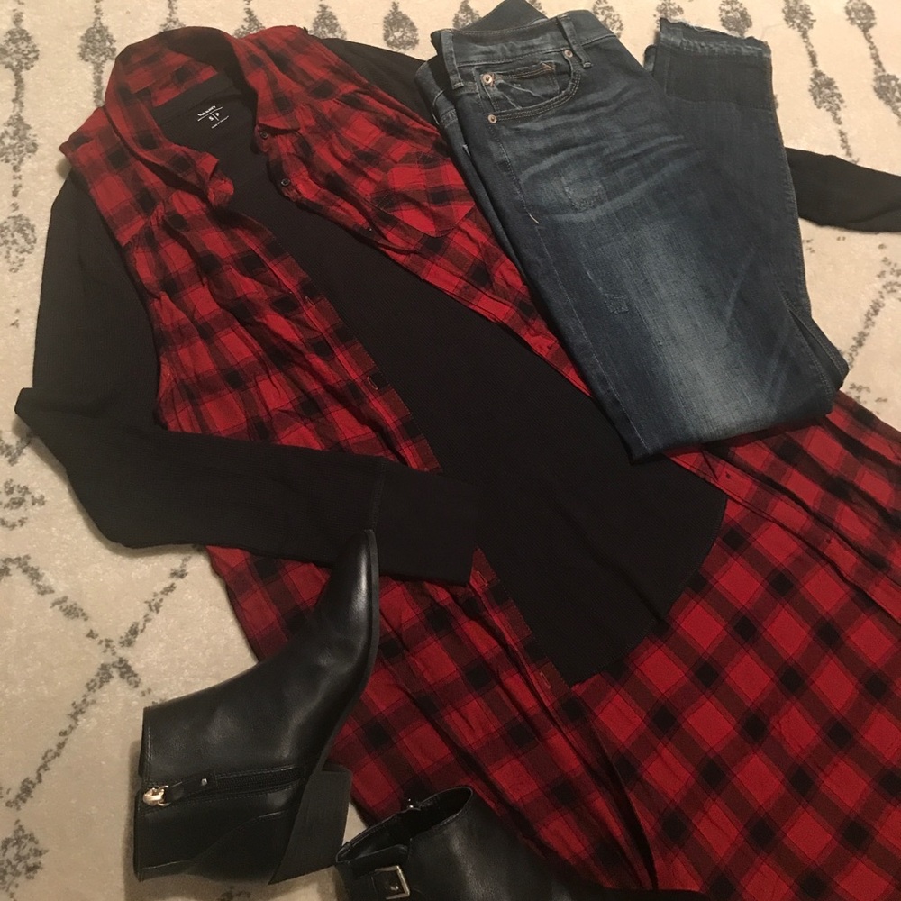High-low buffalo plaid tank duster