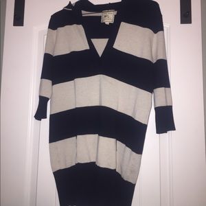 Pink Rose Hooded Sweater Navy White Stripe XL