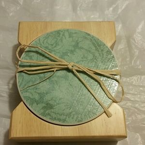 Set of 4 coasters with holder- handmade