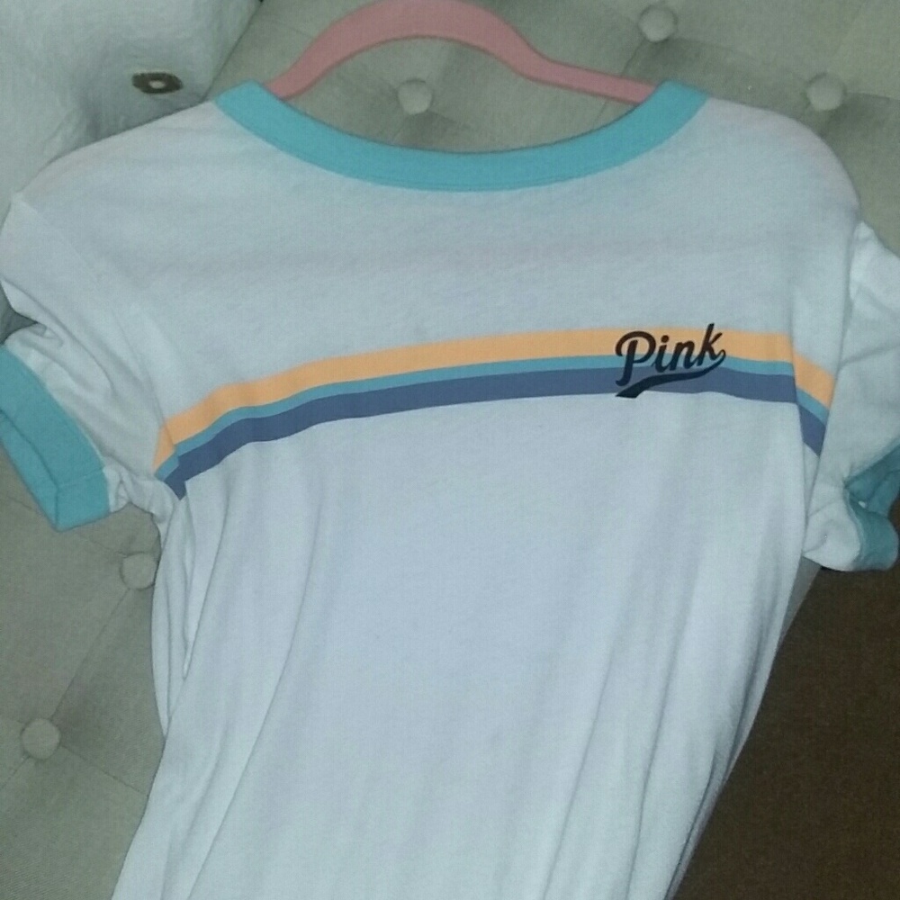 Victoria secert pink blue striped t shirt size sma