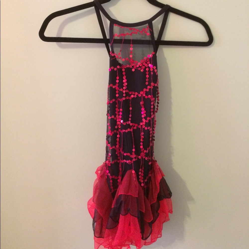 Dance costume with red flower headpiece