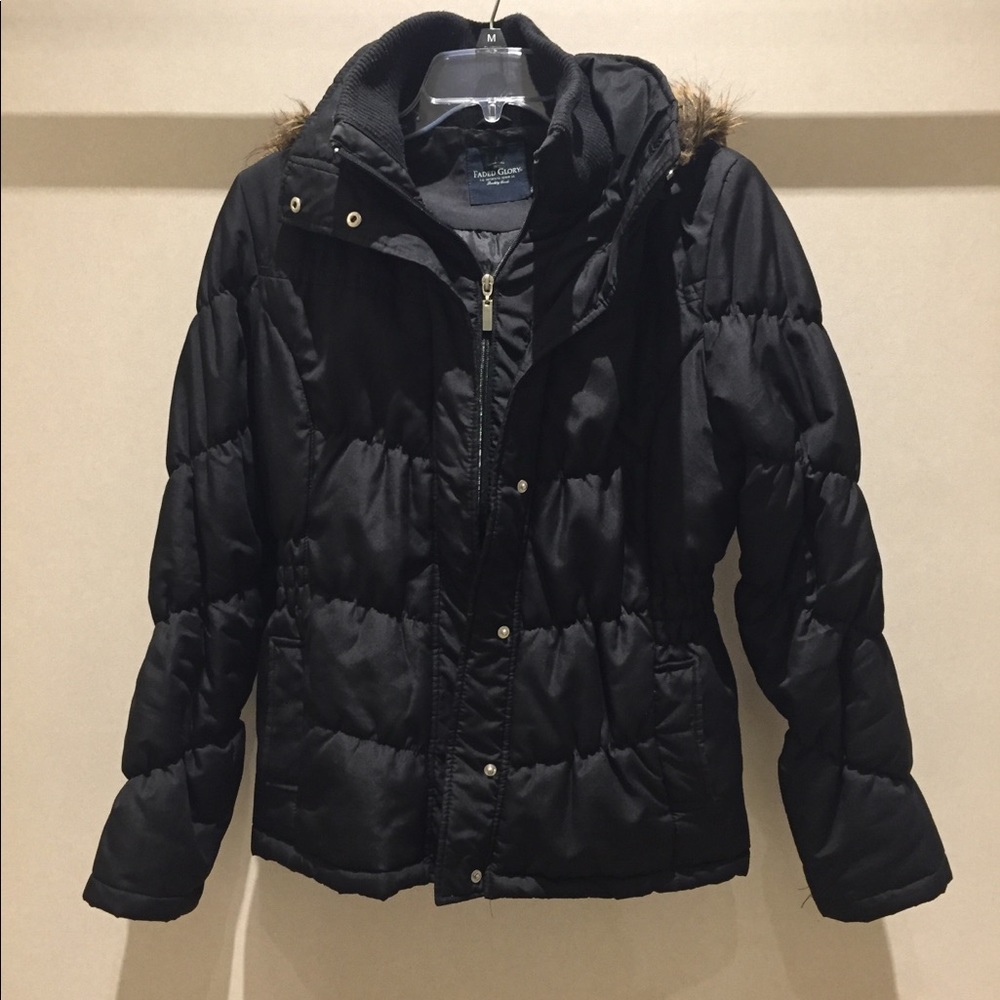 Black faux fur hood coat