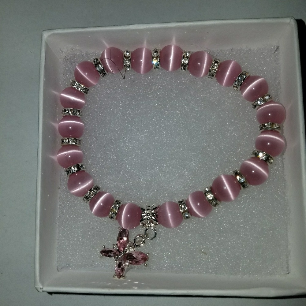 Homemade Pink Pearl Bead Elastic Bracelet