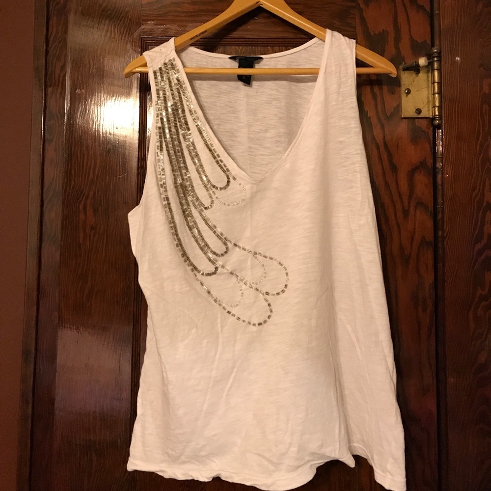 Moda International White Tank w/Embellishments- XL