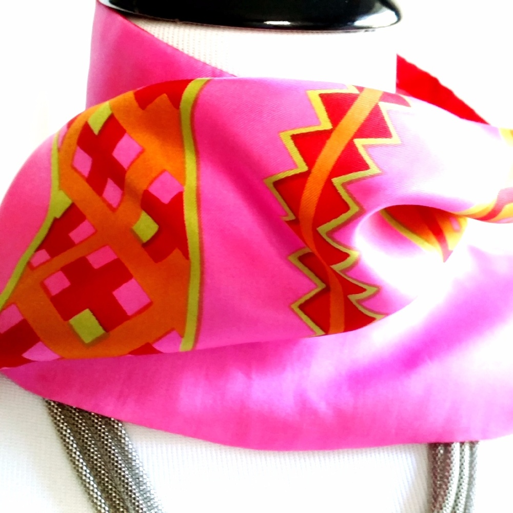Luxurious pink orange green & red scarf 42" X 5.5"
