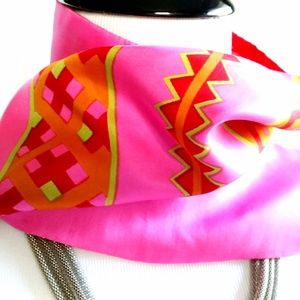 Luxurious pink orange green & red scarf 42" X 5.5"