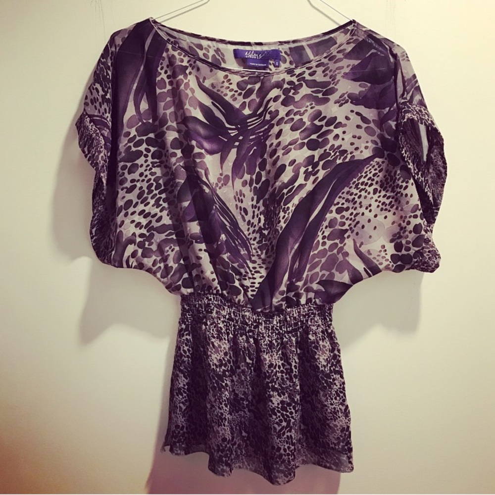 Purple & gray sheer leopard print chiffon top