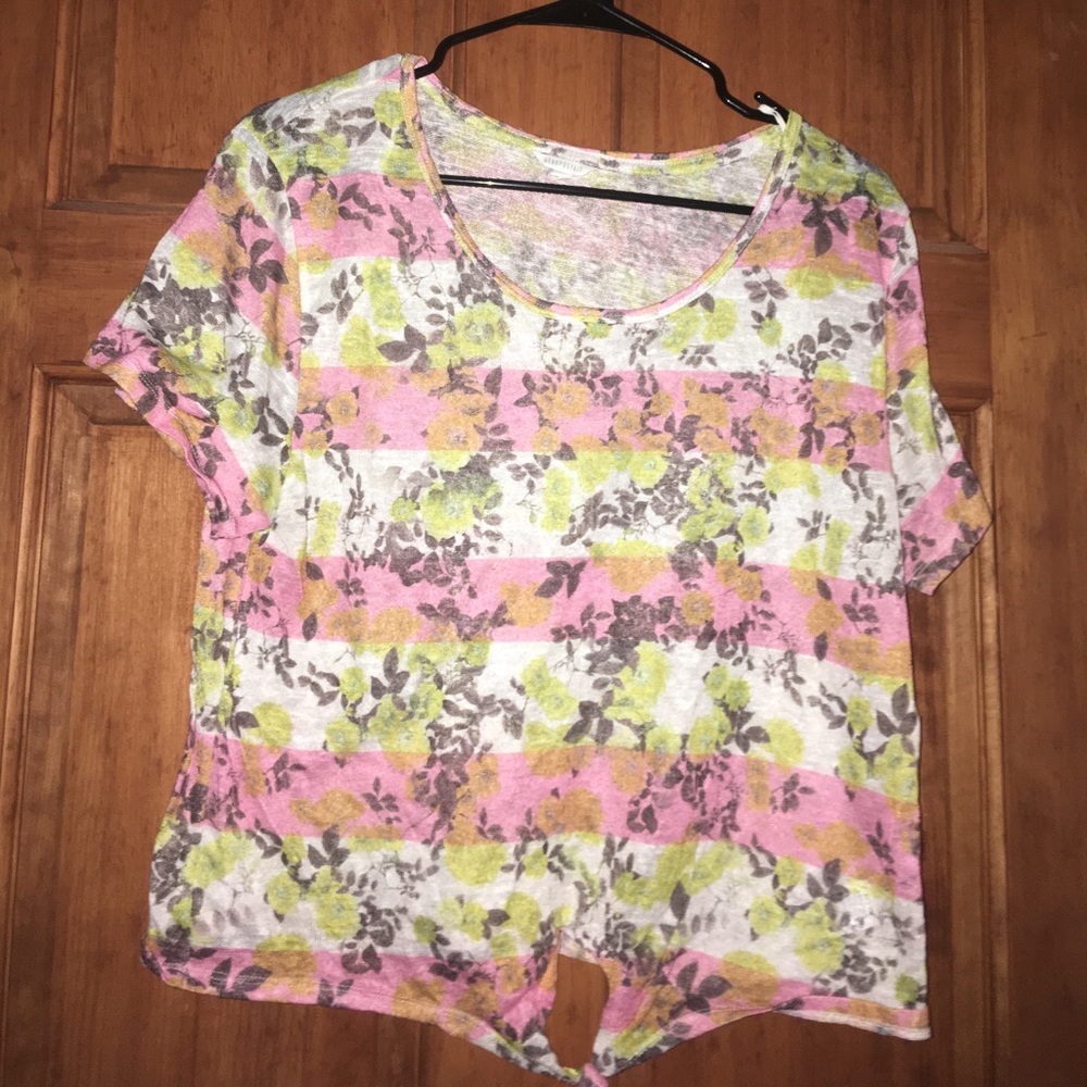 Pink green and white floral t-shirt
