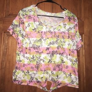 Pink green and white floral t-shirt