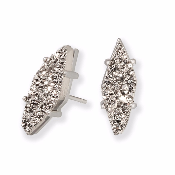 Kendra Scott Brook Stud Earrings Platinum Drusy NWT - Picture 1 of 8