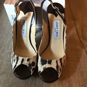 Jimmy Choo Leopard Print Peep Toe Slingback Pumps