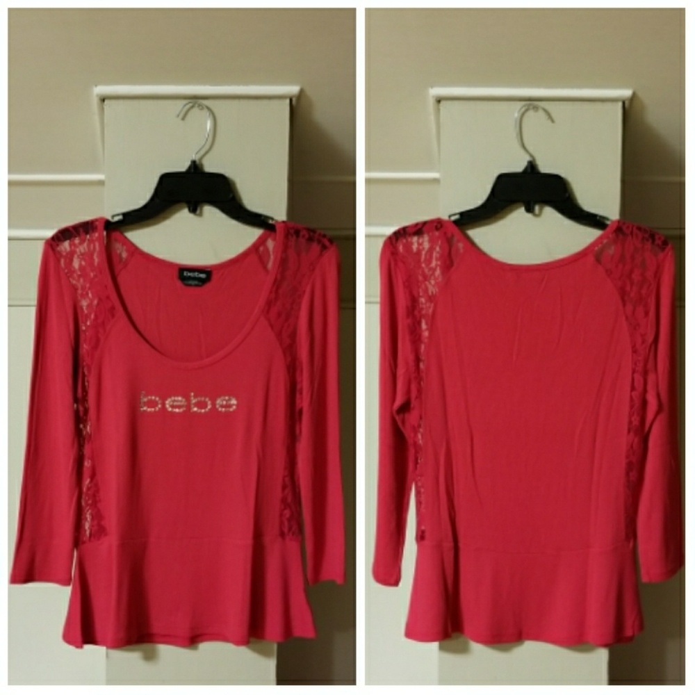 bebe Logo Side Lace Peplum Top