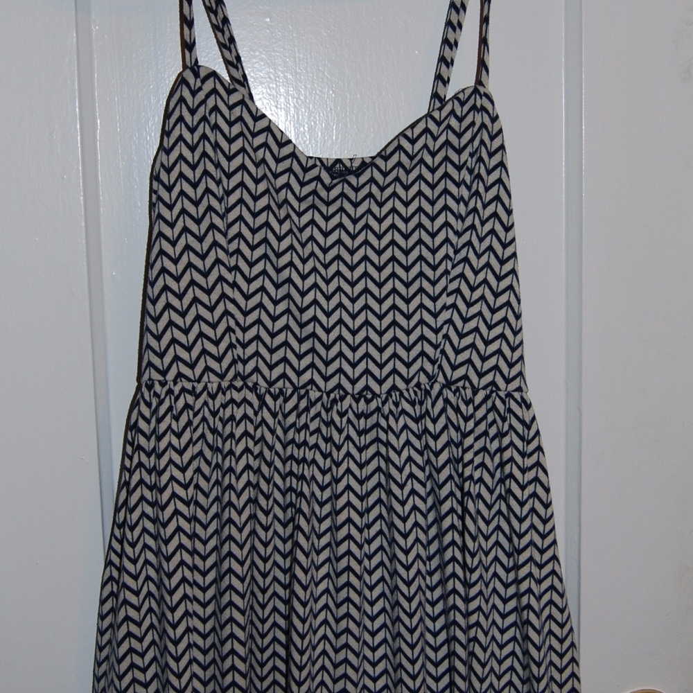 Navy and Cream Spaghetti Strap Chevron Dress
