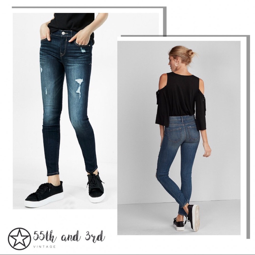 Express Mia Mid Rise Distressed Skinny Jeans
