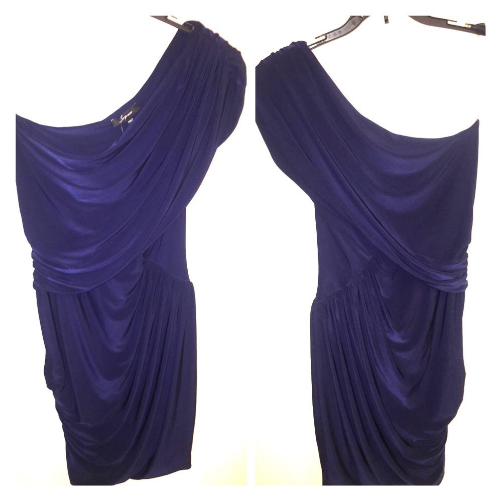 Navy blue Soprano one shoulder drape dress