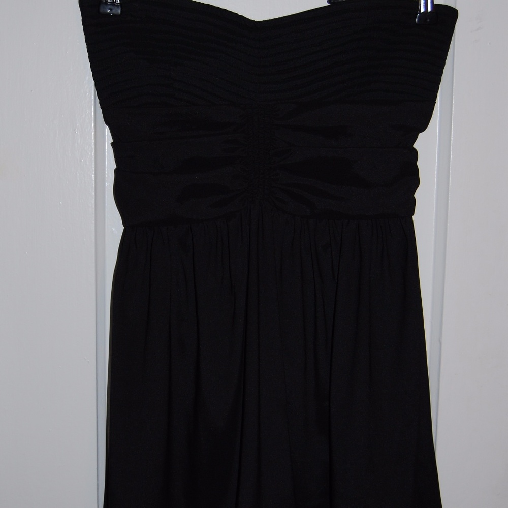 Black Satin Strapless Formal Dress