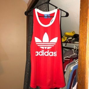 Red adidas trefoil tank jersey