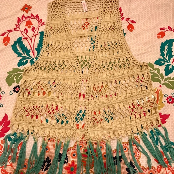 Other - Crocheted Vest w/Aqua Fringe